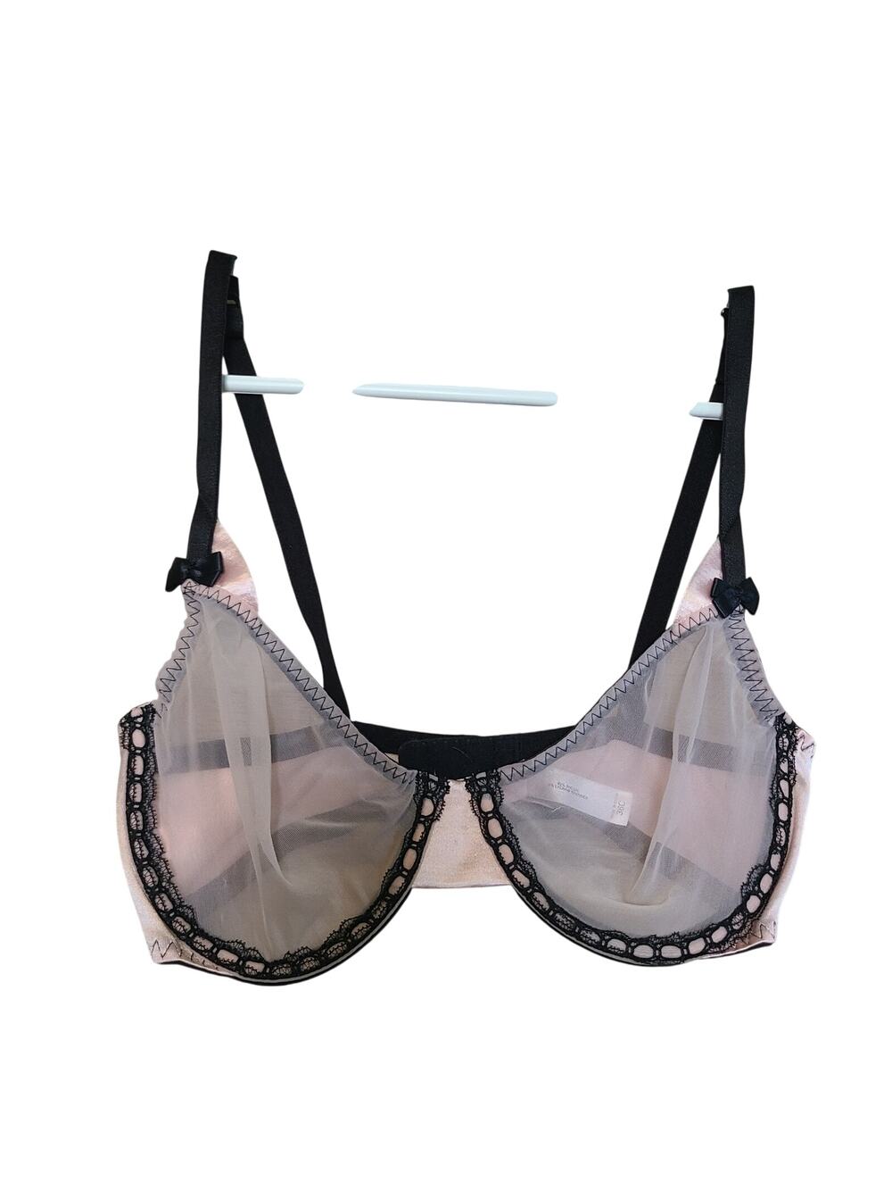VTG Y2K Victoria Secret Sheer Mesh Bra Womens 36C Pink Black Lace Whimsigoth